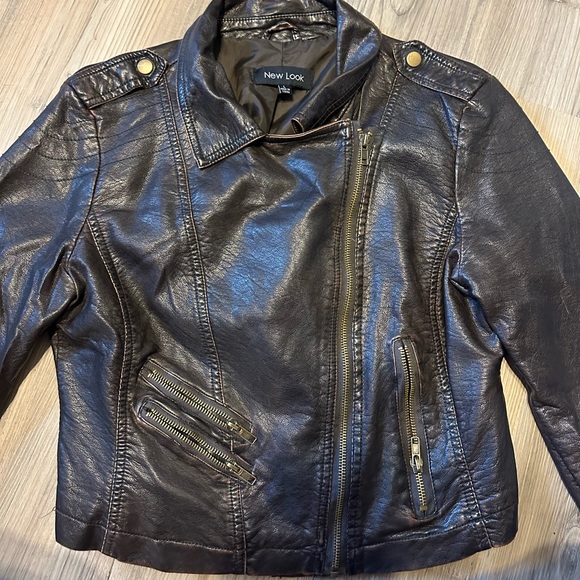 New Look Brown Vegan Leather Jacket Cropped - Picture 5 of 8